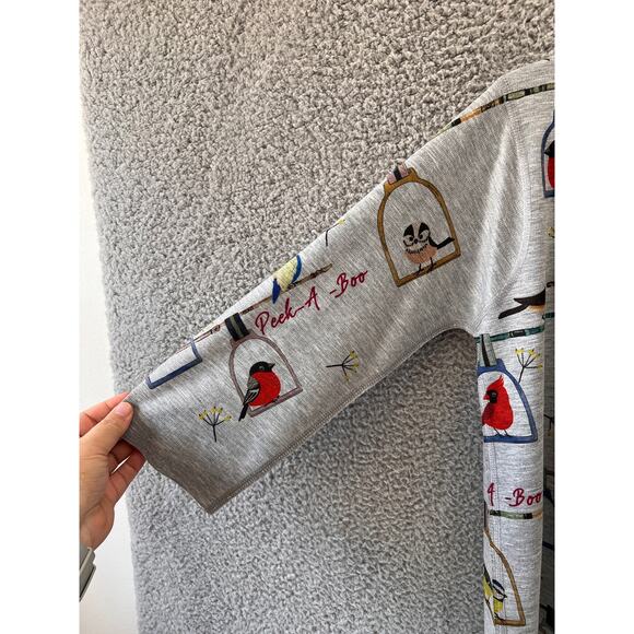 Blouse S small Gray multicolor Womens Top Bird Soft Knit 3/4 sleeve V neck USA - Picture 6 of 9